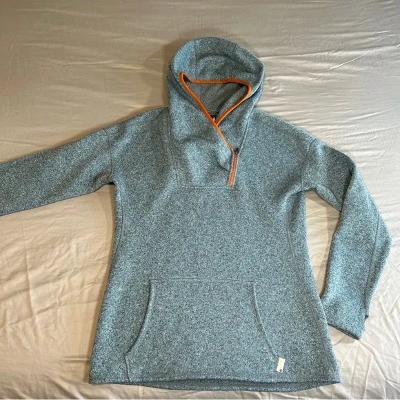 Stio Women's Heather Slate Zip Funnel Neck Sweater with Orange Trim Hoodie - Picture 1 of 10